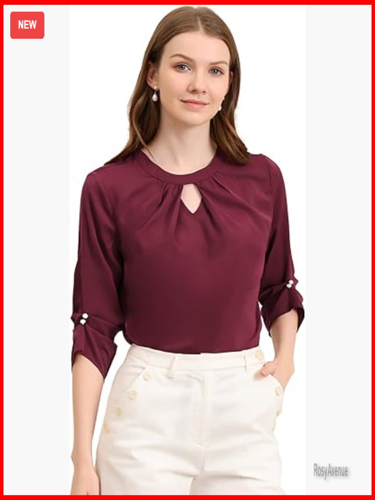 Women's Keyhole 3/4 Sleeve Blouse Business Casual Work Top